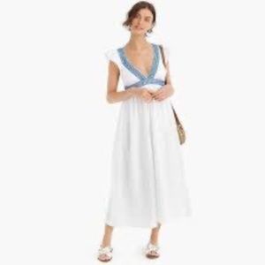 J. Crew Maxi Dress Linen Embroidered V-neck M